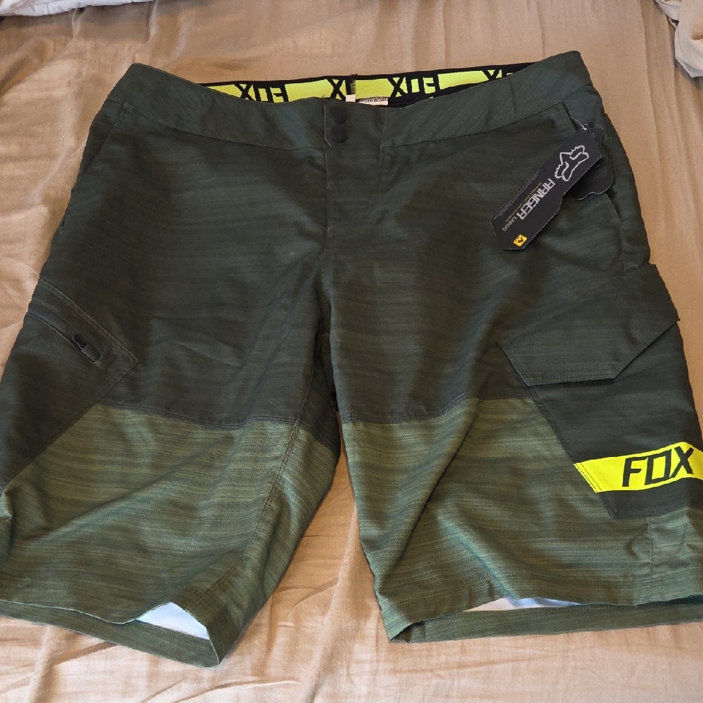 Fox Men's Bike Olive Cargo Shorts with Yellow Accents